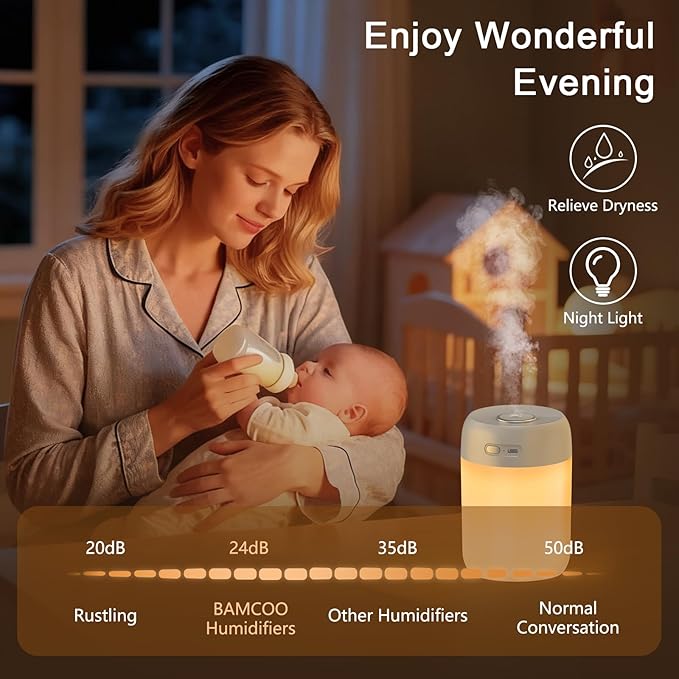 Portable Small Humidifier, 650ml Colorful Mini Humidifier for Bedroom, Office Desktop, Baby Room, Plants, Cool Mist Humidifiers(Light Gray)