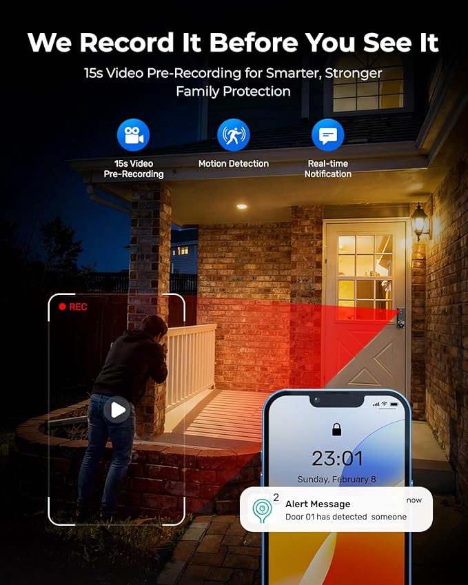 Fingerprint Smart Door Lock, ANYBELL Keyless Entry Door Lock with Camera, Built-in Wi-Fi Deadbolt for Front Door, Auto Lock, Cloudege App Control, Night Vision & Two-Way Audio, Home Security