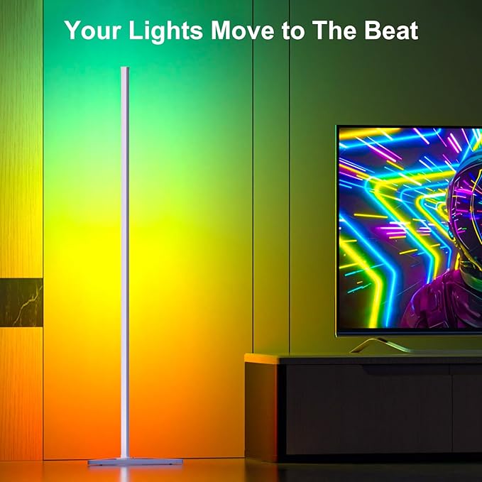 MIHEAL 2PCS Corner Floor Lamp, Synced Lights LED Control Floor Lamp RGB Light 56" Smart LED Corner Lamp App and Remote for Living Room Gaming Bedroom and Etc.