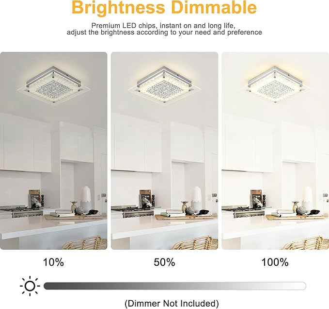 Square Flush Mount Dimmable Light Fixtures - 11IN Kitchen, Bathroom, Living Room, Bedroom, Hallway Ceiling Lights