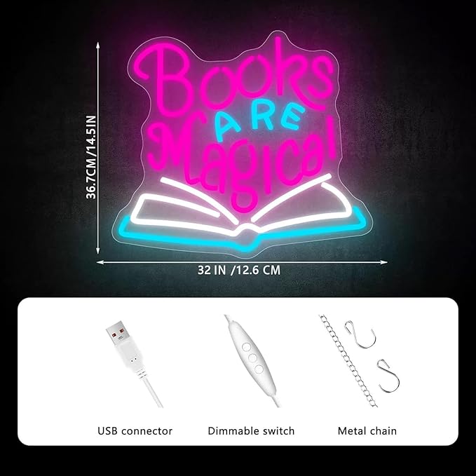 Books are Magical Led Neon Sign Books Neon Light Signs for Wall Decor for Bedroom Living Room Neon Light Up Signs for Bookstore bookshop libraire Pub Bar Accessories Decorations Aesthetic Birthday