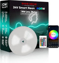 Shine Decor 24V Smart Neon Rope Lights, RGBW Silicone Neon Light Remote APP WiFi Control Music Sync, RGB+Cool White Changing Dimmable LED Neon Strip 16.4 Ft Flexible Waterproof for Indoor Outdoor