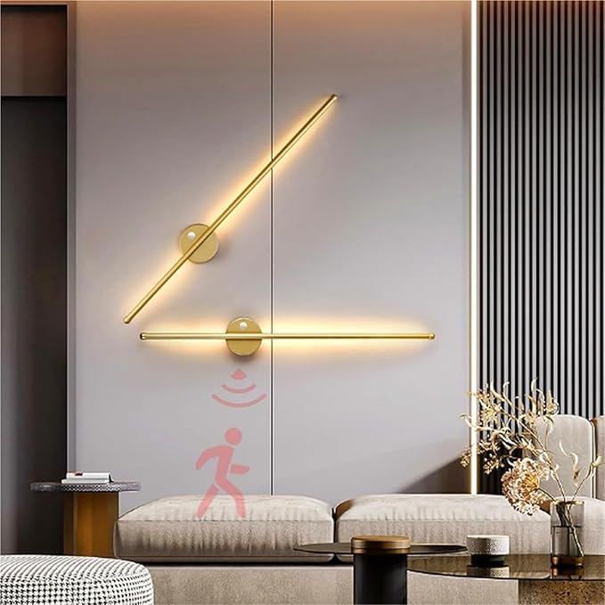 LED Long Strip Wall Lights with Motion Sensor Wall Lamp 3000K/4000K/6000K Wall Modern Simple Aluminum Mounted Indoor Bedside Decoration Light Living Room(Gold Warm Light,100cm)