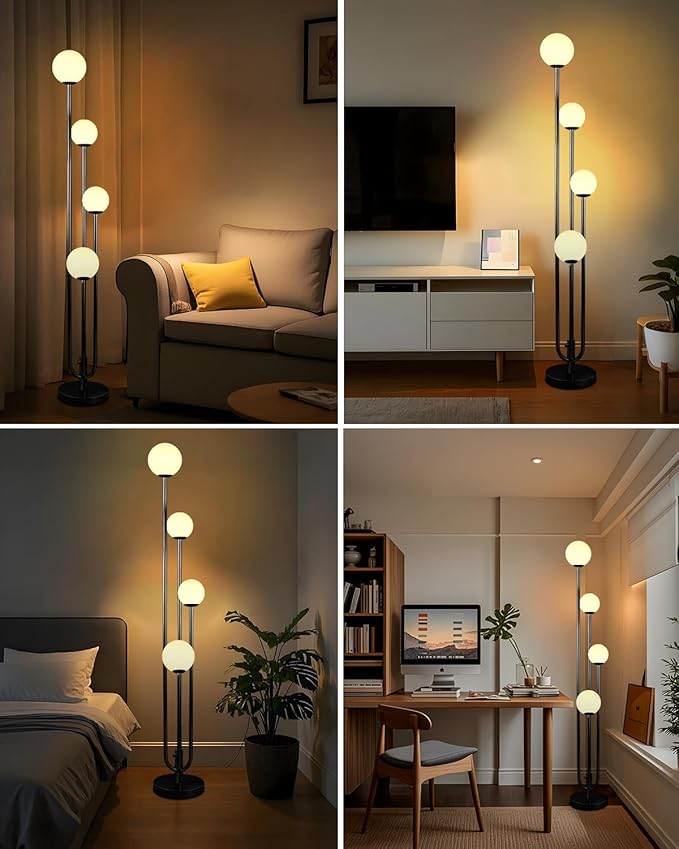 Lightdot Black Globe Floor Lamp 4-Lights Dimmable Floor Lamps with Tray 3000K Bulbs Included Unique Candle Standing Lamp for Living Room/Bedroom/Sofa Beside/Corner Decor