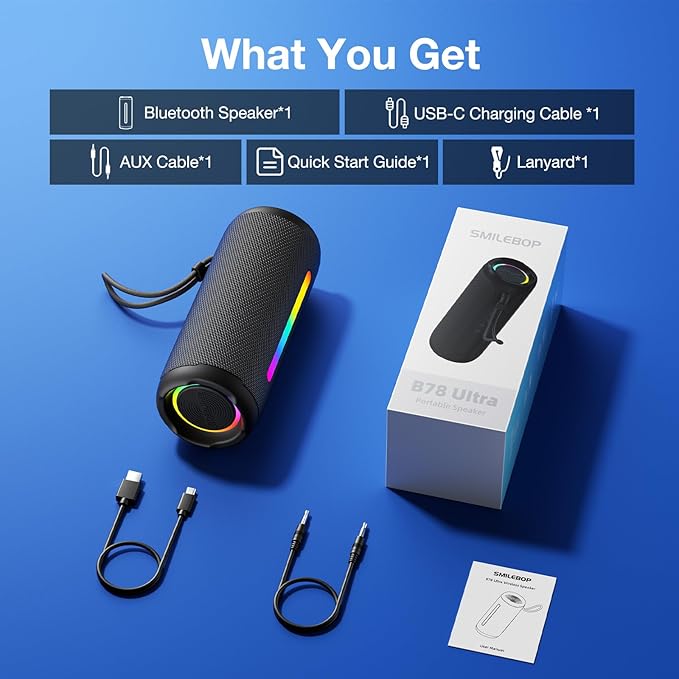 Portable Bluetooth Speaker Wireless, 40W Super Bass with Smart Display, IP67 Waterproof, 40H Playtime, RGB Colorful Lights, Bluetooth 5.4, for Home Party Outdoor Travel Beach Gift