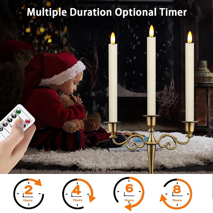 2 PCS Upgraded Real Wax LED Flameless Taper Candles with Remote, KSWING White Candlesticks Battery Operated 3D Flickering - 9.6” Long Realistic Fake Candle Sticks for Home/Wedding/Fireplace Xmas Decor