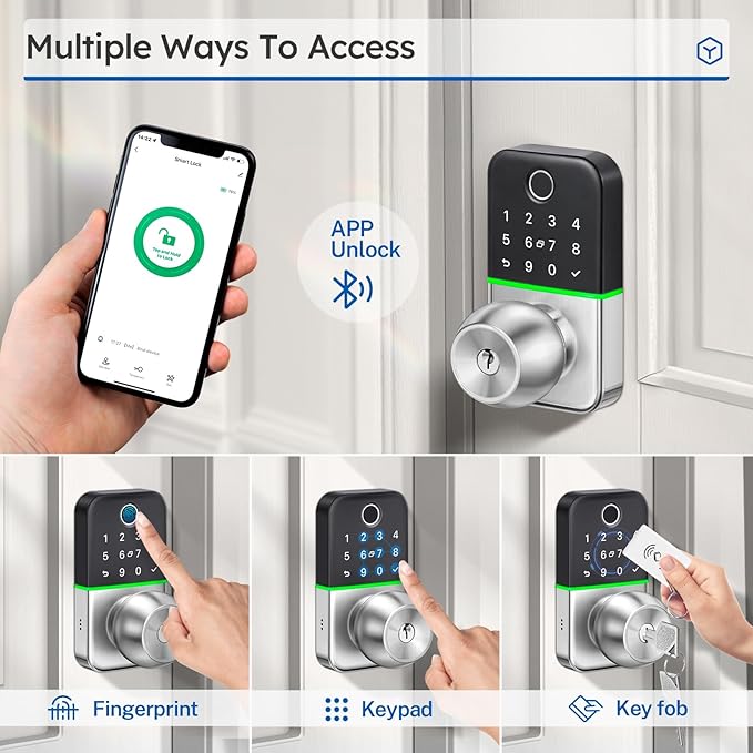 Keypad Smart Door Lock with Knob: Kucacci Keyless Entry Fingerprint Lock for Front Door - Keypad Digital Lock with Handle - Electronic Code Door Knob - Easy Installation - Generate Passcode Remotely