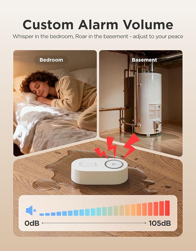 GoveeLife Upgraded Smart Water Leak Detector 1s with 1804 ft Ultra-Long Range, WiFi Water Sensor with SMS/Email/APP Push and Sound Alarm, 5-Year Battery Life, Suit for Home, Basement, Kitchen, 6 Pack