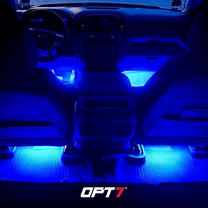 OPT7 Aura Pro 6PC Interior Lights for Truck SUV RV with App & Remote Control, Multicolor Mode, Music Sync Neon Accent Lighting Kit, Under Dash Decor, 12V Car Charger, Single Row LED Strip