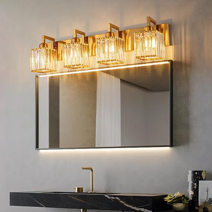 19.5" KnurledBrassWallSconcesSetof2,BronzeBathroomVanityLightFixtureswithWaterRipplesGlassTube,ModernLampforBedroom,LivingRoom,Hallway,Staise,Mirror,Kitchen