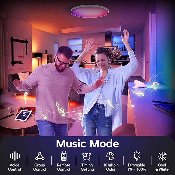 Smart LED Ceiling Light 12" Flush Mount with Remote - RGB Color Changing + Adjustable White 2700K-6500K - Alexa Google Home Compatible - Music Sync - IP44 Waterproof for Bedroom Bathroom - 30W 2200LM