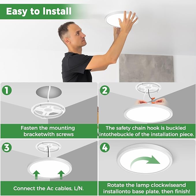 zemty 7 inch Small White LED Flush Mount Ceiling Lights, Dimmable 5 Color Temp (3000K-6500K), 1500LM 15W Round Recessed Light Fixture for Closet Kitchen Bathroom Bedroom, 1Pack