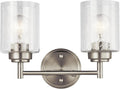 Kichler Winslow 12.75" Vanity Light in Brushed Nickel, 2-Light Transitional Bathroom Light with Clear Seeded Glass. (12.75" W x 9.25" H), 45885NI