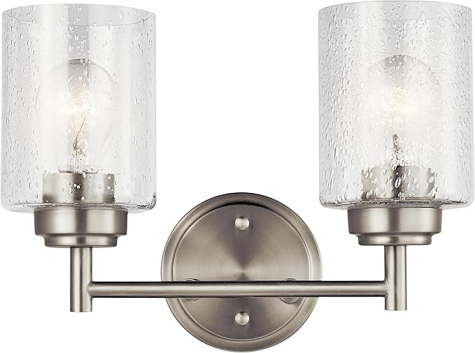 Kichler Winslow 12.75" Vanity Light in Brushed Nickel, 2-Light Transitional Bathroom Light with Clear Seeded Glass. (12.75" W x 9.25" H), 45885NI