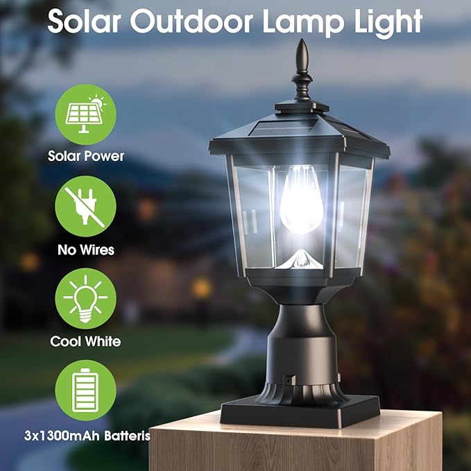 Greluna Solar Post Light Outdoor,2Pack 60 Lumens Dusk to Dawn Lamp Post Light, Solar Powered & Waterproof, Fits 6x6 Wooden Posts, 3 Inch Poles, for Garden, Pathway, Driveway, Fence & Yard（Cool White）