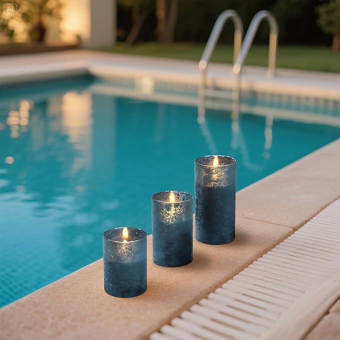Mingfuxin Blue Flameless Candles with Remote - Battery Operated Candle with Timer, LED Indoor Pillar Candles for Home, Christmas, Wedding, Birthday Decorations