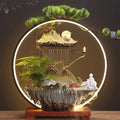 LED Halo Reflux I, Ceramic Zen Ornament with Rain Curtain Flowing Water Waterfall I Sitting, Suitable for Home Office Yoga Meditation Use
