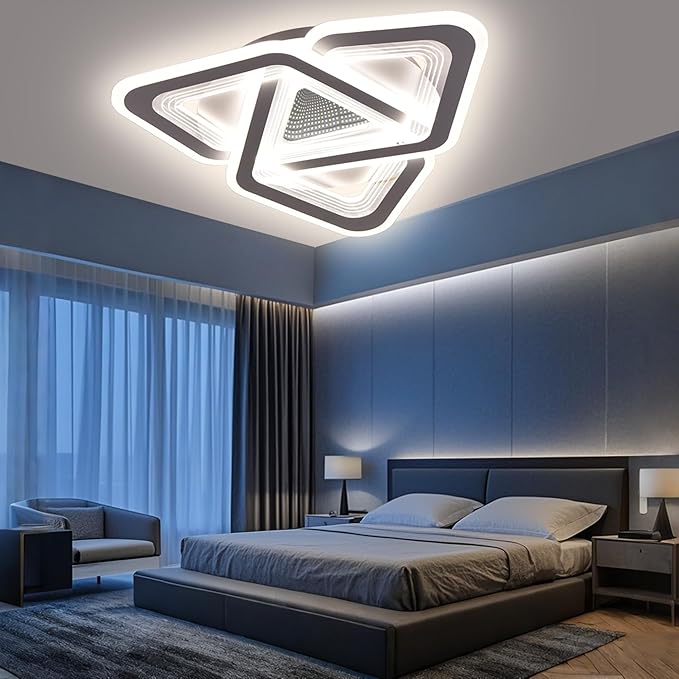 20-inch Triangle Ceiling Light Fixture Dimmable LED Bedroom Light with Remote & App Control, Unique Modern Flush Mount Lights Easy to Install, 80W Super Bright for Low Ceiling in Living Room