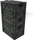 SIDIO CRATE Starter Pack - Two Full Size and One Half Size Heavy Duty Stackable Storage Bins, Totes with Lids and Dividers - Durable Organizer for Home, Office, Garage, and Outdoor Use - Stealth