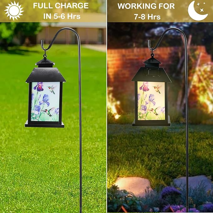 Afirst Solar Lantern Outdoor, Hanging Lights Decorative Hummingbird Outdoor Lighting Waterproof Umbrella Lights for Patio Garden, Table,Party Decor（Included Shepherd Hook）