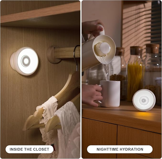 2 Pack Rechargeable Motion Sensor Light Indoor, Wireless Under Cabinet Lighting LED Lights for Bedroom/Bathroom/Kitchen/Stairs Home Decor (White Light)