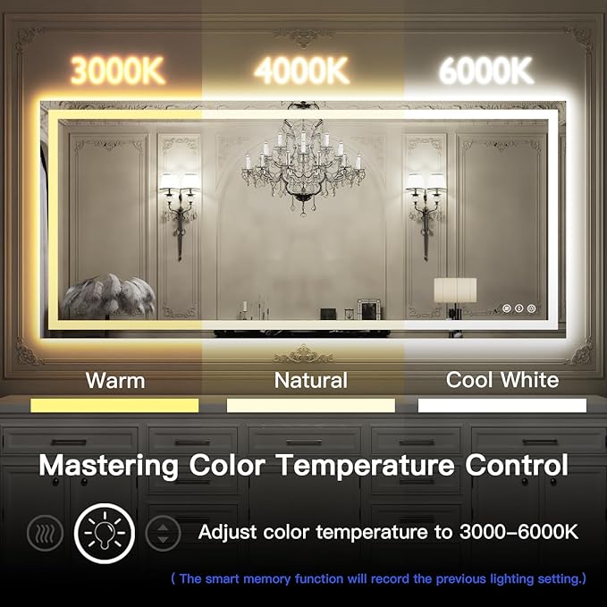 ISKM 96'' x 36'' LED Mirror for Bathroom Lighted Vanity Mirror for Wall Front Lights + Backlit LED Bathroom Mirror Anti-Fog Tempered Glass ETL Listed