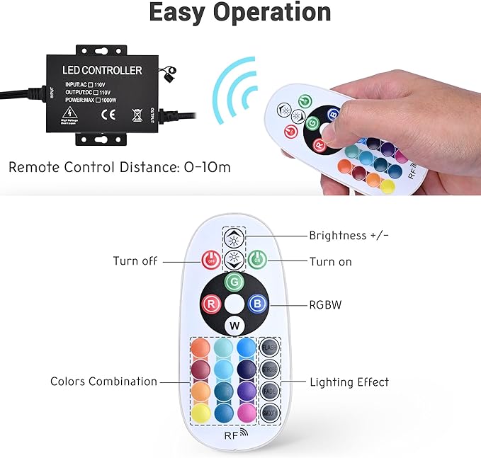 DELight AC 110-120V Waterproof IP65 Food Truck RGB 100ft Neon Rope Lights with Remote Control & APP Music Sync Dimmable Cuttable Flexible LED Strip Lights Outdoor DIY Project DEL-D100R
