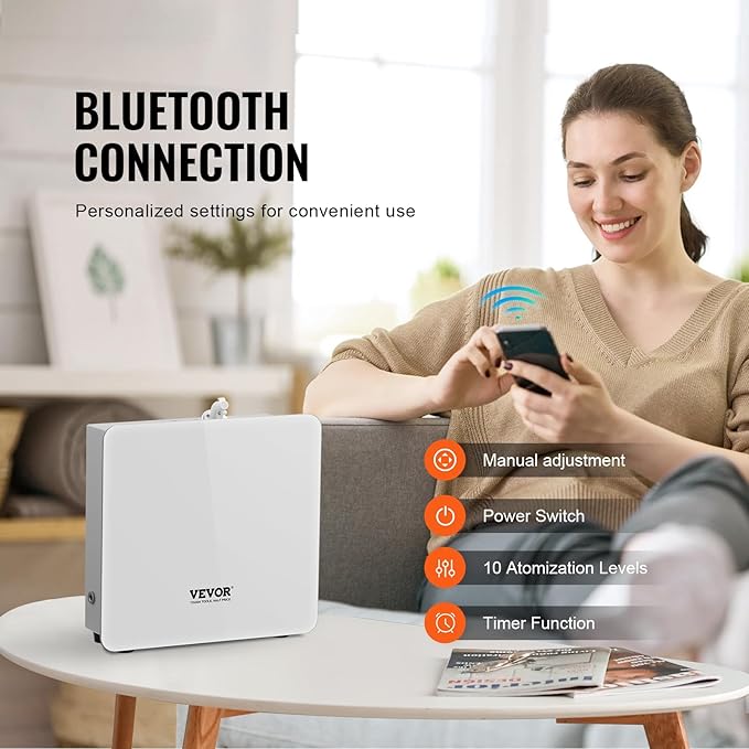 VEVOR Scent Air Machine for Home, 480ml Bluetooth Smart Essential Oil Diffuser with Cold Air Tech, Waterless Scent Diffuser Cover Up to 2500sq.ft for Business Office, Hotel, Spa, Large Room