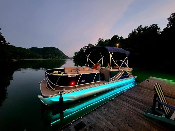 Green Blob Outdoors Pimp My Pontoon Boat Lighting Kit Strips 38ft Neon Style Multi-Color Under Deck Professional Grade with Remote16-22ft Toons IP68 Waterproof (2 Each Multi-Color, 19ft Strips)