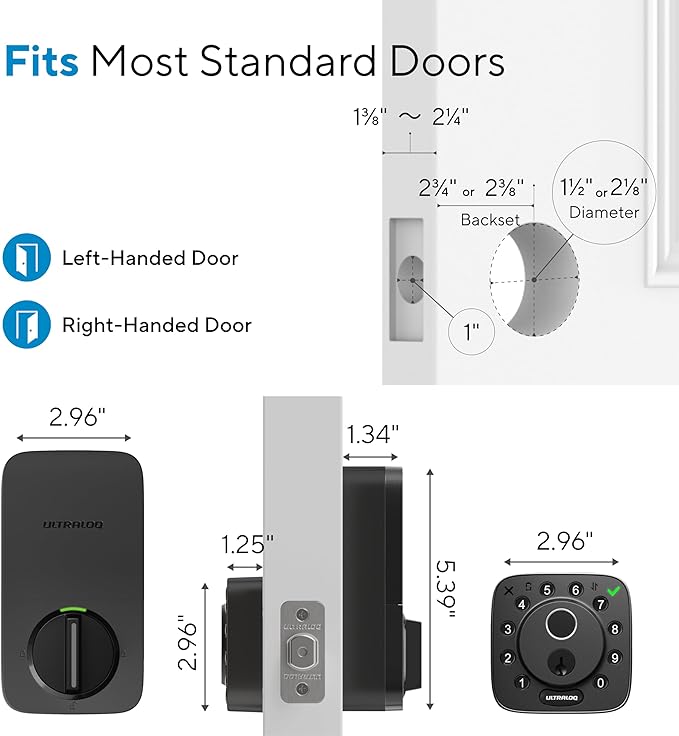 ULTRALOQ Bolt Fingerprint Smart Lock with Handle, 7-in-1 Keyless Entry Door Lock Set, Built-in WiFi Deadbolt, Auto-Lock & Unlock, App Remote Control, Compatible with Alexa, ANSI Grade 1,Black