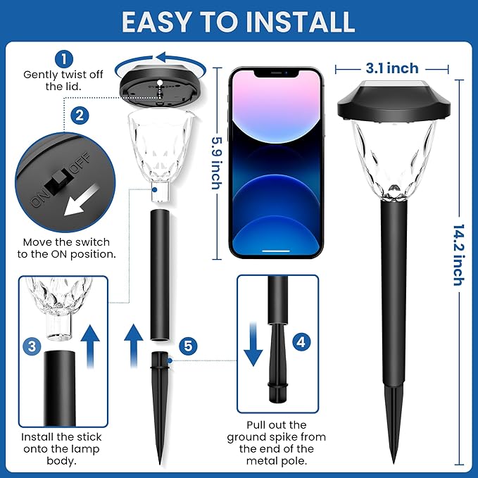 GIGALUMI 8 Pack Solar Lights Outdoor, Solar Pathway Lights with Great Pattern, Waterproof Auto On/Off Solar Powered Light for Outside Yard Garden Walkway Driveway Lawn Pathway