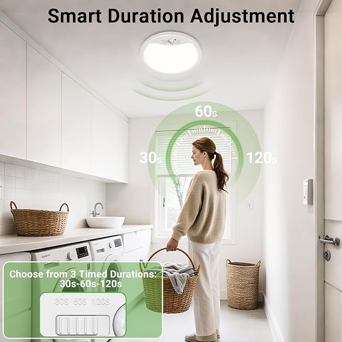 zemty 2Pack 12inch Motion Sensor Ceiling Lights Wired, 24W 2400lm 3CCT/3 Mode/30-120s Timer, Bright White LED Flush Mount Light Fixture Motion Activated for Closet Pantry Hallways Stairwells Garage
