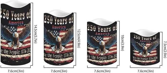 We the People Flameless LED Candles American Flag Bald Eagle Lamp Battery Operated Flickering Timer 250th Anniversary Candle Aesthetic Cozy Minimalist Home Decors Set of 4