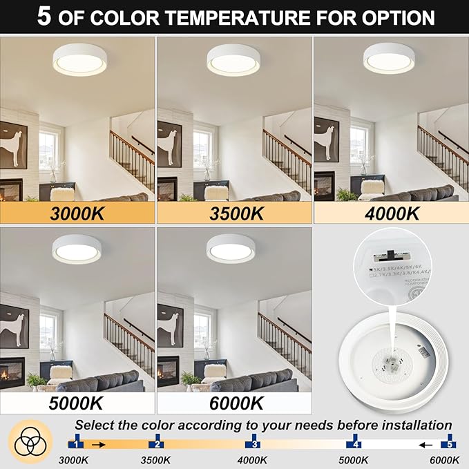 Dimmable Led Flush Mount Ceiling Light,15.75 Inch/36W/ 5CCT 3000K-6000K,Modern White Close to Ceiling Lighting Fixtures,Round Metal Ceiling Lamp for Bedroom,Living Room,Laundry Room