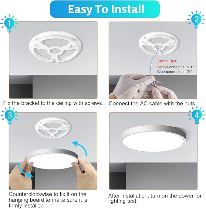 LightingWill 7 Inch LED Flush Mount Ceiling Light Fixture, 2800K Warm White, 1500LM, 12W, Flat Modern Round Lighting Fixture, 120W Equivalent White Ceiling Lamp for Kitchens, Bedrooms.etc.