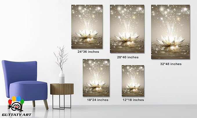 Zen White Lotus Flower Canvas Wall Art, Lotus Floral Pictures Wall Print, Spiritual Water Lily Canvas Prints, Lotus Bloom on Water Poster, Zen Meditation Spiritual Artwork for Yoga Spa Room 28x40 inch