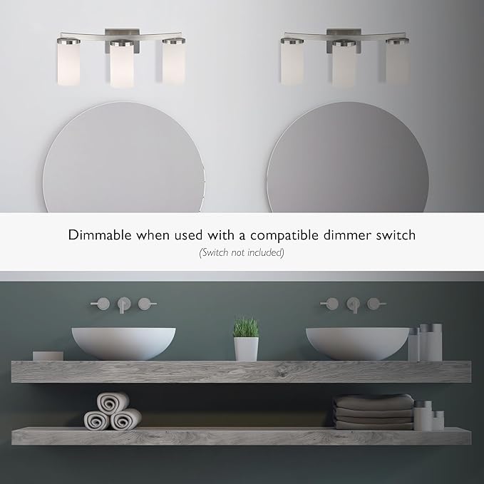 Design House Desta Vanity Light, 3-Light, Curved Bar Design, Frosted Glass Glow, Dimmable, Up/Down Mountable, E26 Socket, Satin Nickel, 22.4 in L x 6.9 in W x 9.5 in H, 589150-SN
