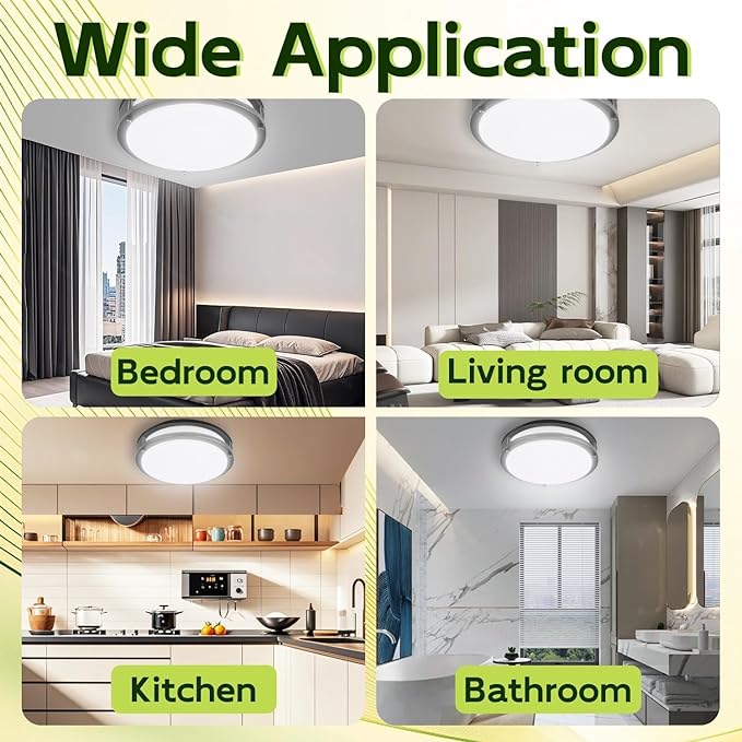 hykolity 16 inch Dimmable LED Flush Mount Ceiling Light Fixture, 36W, 2200LM, 2.7/3/3.5/4K/5K Adjustbale, 120°Light Angle, CRI90, Ceiling Lamp for Bedroom, Kitchen, Office, ETL Listed 2Pack