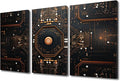 3 Panels Canvas Prints Circuit Board Pictures Wall Art Modern Home Decor Motherboard Digital Chip Poster Living Room Chip Bedroom Decoration Artwork Painting Framed Ready to Hang (36"Wx24"H)