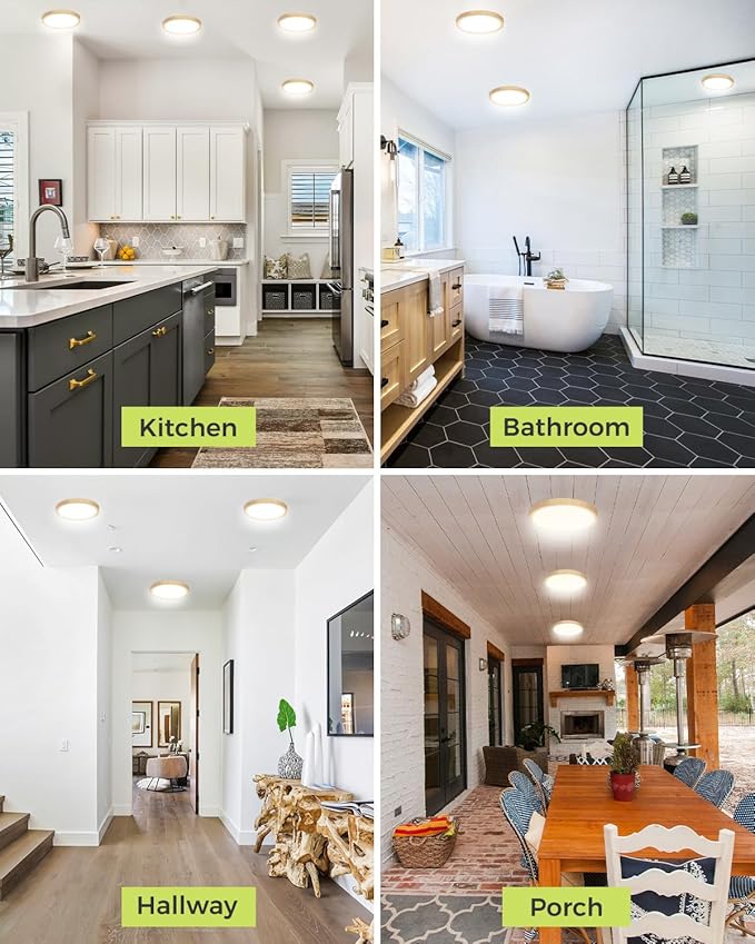 Flush Mount Ceiling Light Fixtures - 3000K-4000K-6500K & 100W Equivalent Flat Led Lights for Room Ceiling,7.5Inch Ultra Thin Round White Ceiling Lights for Bedroom,Kitchen,Bathroom,Hallway (Wood