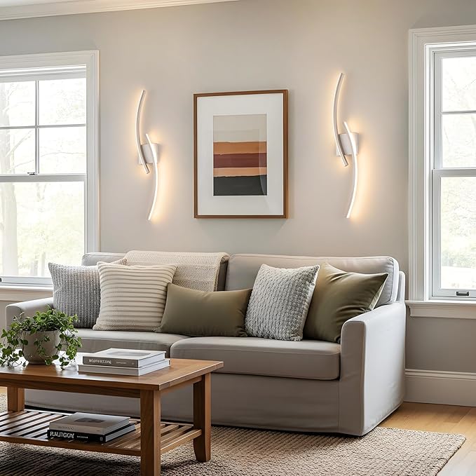 Hardwired 3000~6000K Modern Wall Sconce, 31.5IN Silver LED Wall Light Fixtures Brushed Nickel Wall Lights for Bedroom, Living Room, Hallway and Bedside Wall Lamp