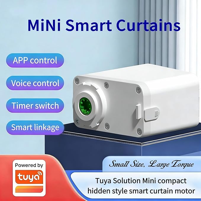 Smart Curtain Track System with Mini Wifi Motor, Automatic Ceiling Curtain Opener, Motorized Curtains Rod 88.6''(2.2m) with App, Voice, Remote Control, Compatible with Alexa,Google and Siri