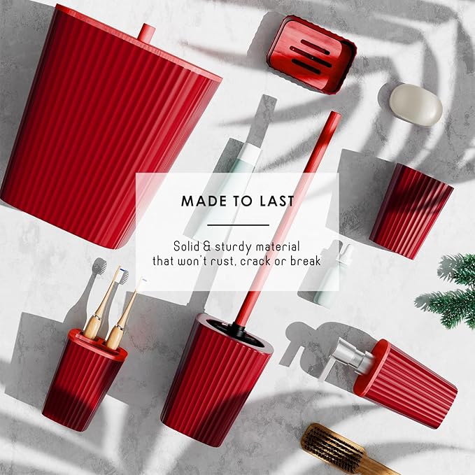 Clara Clark Bathroom Set - Christmas Bathroom Accessories Set, 11PC Bathroom Accessory Set, Christmas Bathroom Sets with Adhesive Corner Shower Caddy Hanging, Toilet Brush, Trash Can & Soap Dispenser