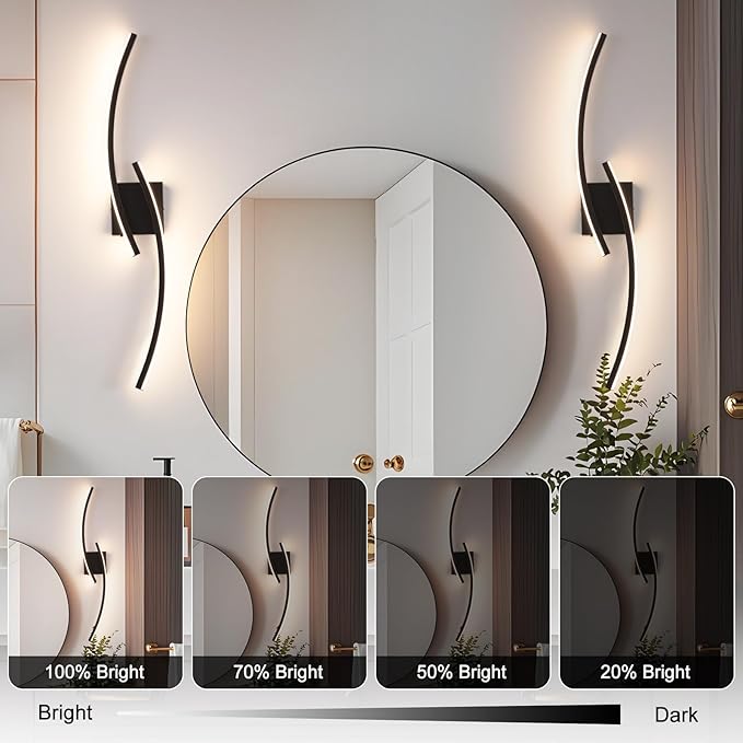 Hardwired 3000~6000K Modern Wall Sconce, 31.5IN Black LED Wall Light Fixtures Wall Lights for Bedroom, Living Room, Hallway and Bedside Wall Lamp