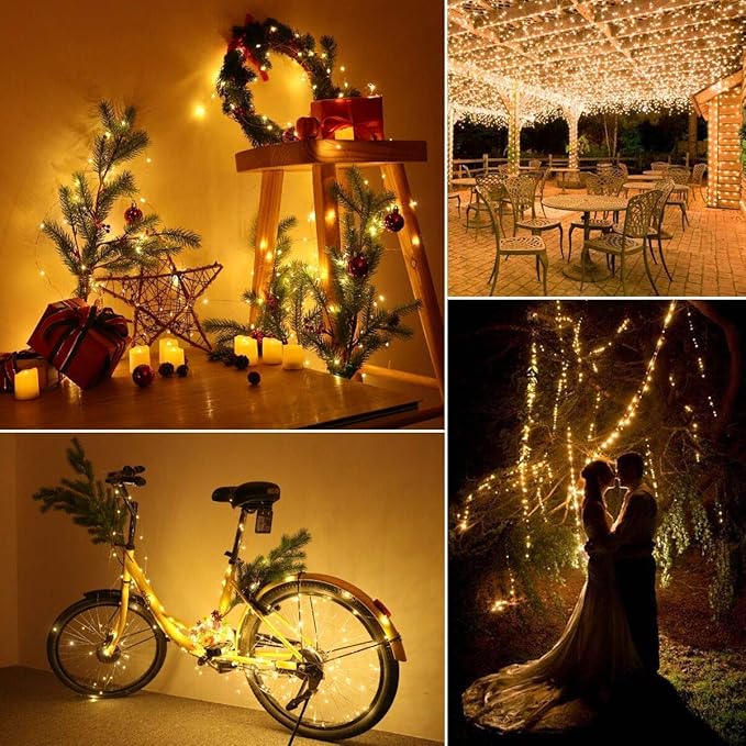 Lomotech Solar String Lights Outdoor - 2 Pack Total 66ft 200LED Solar Fairy Lights Waterproof 8 Modes Twinkle Lights for Outdoor, Patio, Garden, Yard, Party, Wedding, Tree Decoration (Warm White)