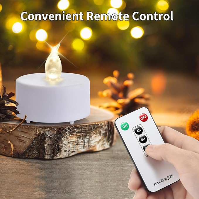 24Pack Remote Control LED Tea Lights Battery Operated Flameless Candles Realistic and Bright Flickering Long Lasting 400 Hours Electric Candles for Christmas Home Party Wedding Decor (White)
