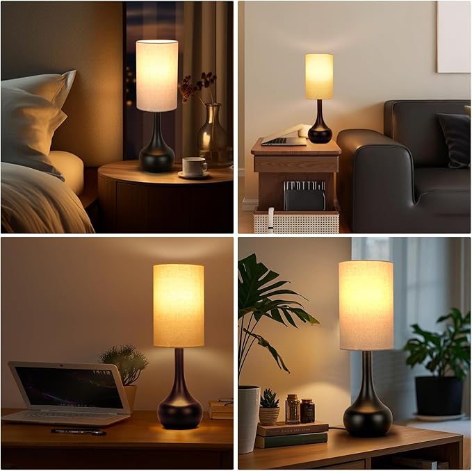Touch Table Lamp for Nightstand, 3-Way Dimmable, Space Saving & No Assembly Required, Upgraded Small Droplet Vintage Black Bedside Lamp for Bedroom, Living Room, Office (Bulb Included)