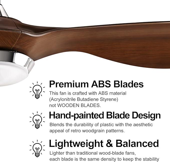 reiga 52 Inch ETL Listed High CFM Quiet DC Motor Smart Ceiling Fans with Lights Remote Control, Indoor 3 Blade Modern Ceiling Fan for Living Room Bedroom