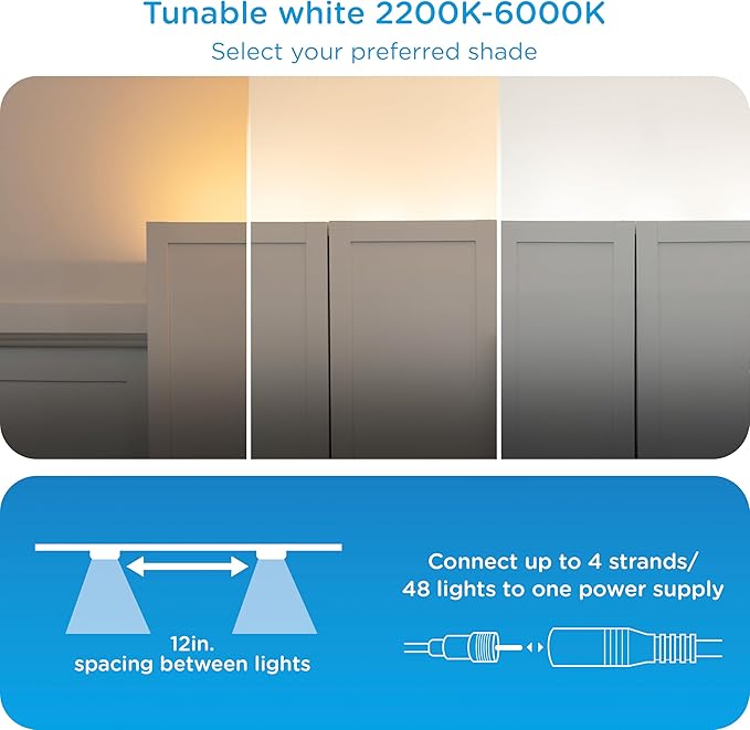 Enbrighten Vibe Spectrum Smart LED Wall Lights Indoor String Downlights Extension Only, Not for Standalone Use, 12ft with 12 Lights, RGB Light, Compatible with Alexa & Google Home, Music Sync, 85839