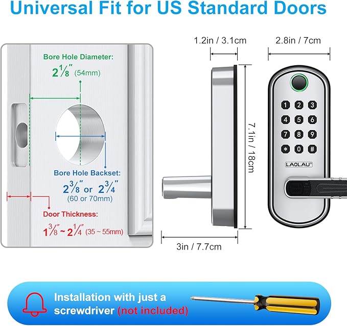 B04 Fingerprint Electronic Door Lock with Keypad and Handle – Keyless Entry Smart Door Lock, Remote APP Control, Code Unlock, Silver, Smart Locks for Front Door, Home, Office Use